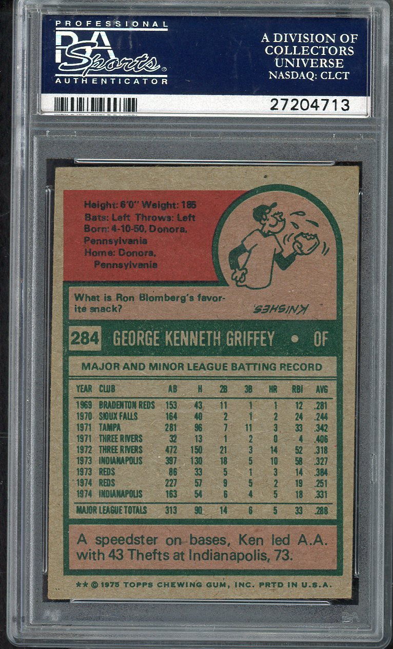 1975 Topps Baseball #284 Ken Griffey Reds PSA 4 VG-EX 567813