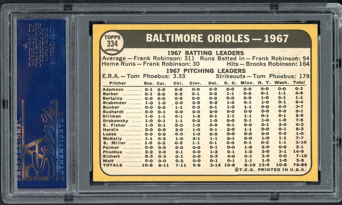 1968 Topps Baseball #334 Baltimore Orioles Team PSA 6 EX-MT 567832