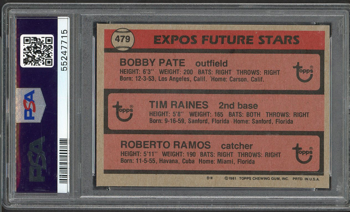 1981 Topps #479 Tim Raines Expos PSA 7 NM 567834