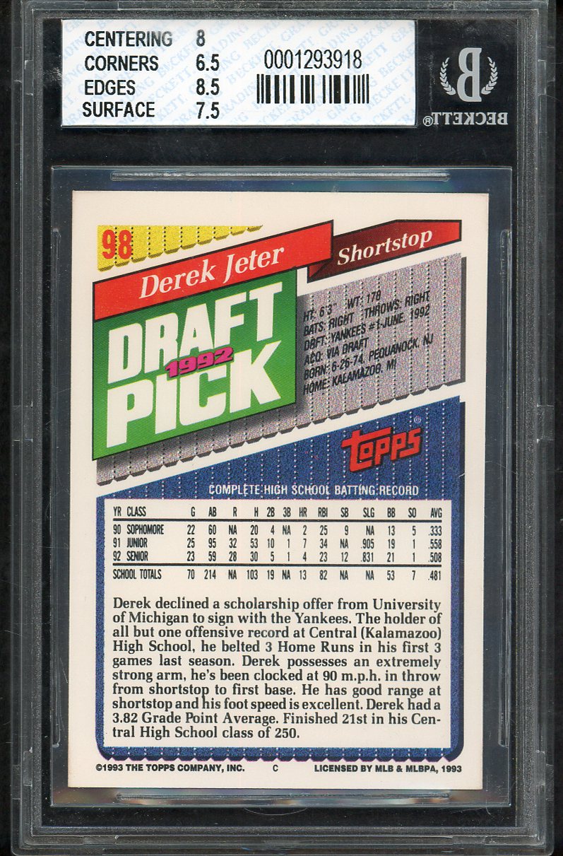 1993 Topps #098 Derek Jeter Yankees BVG 7 NM 567842