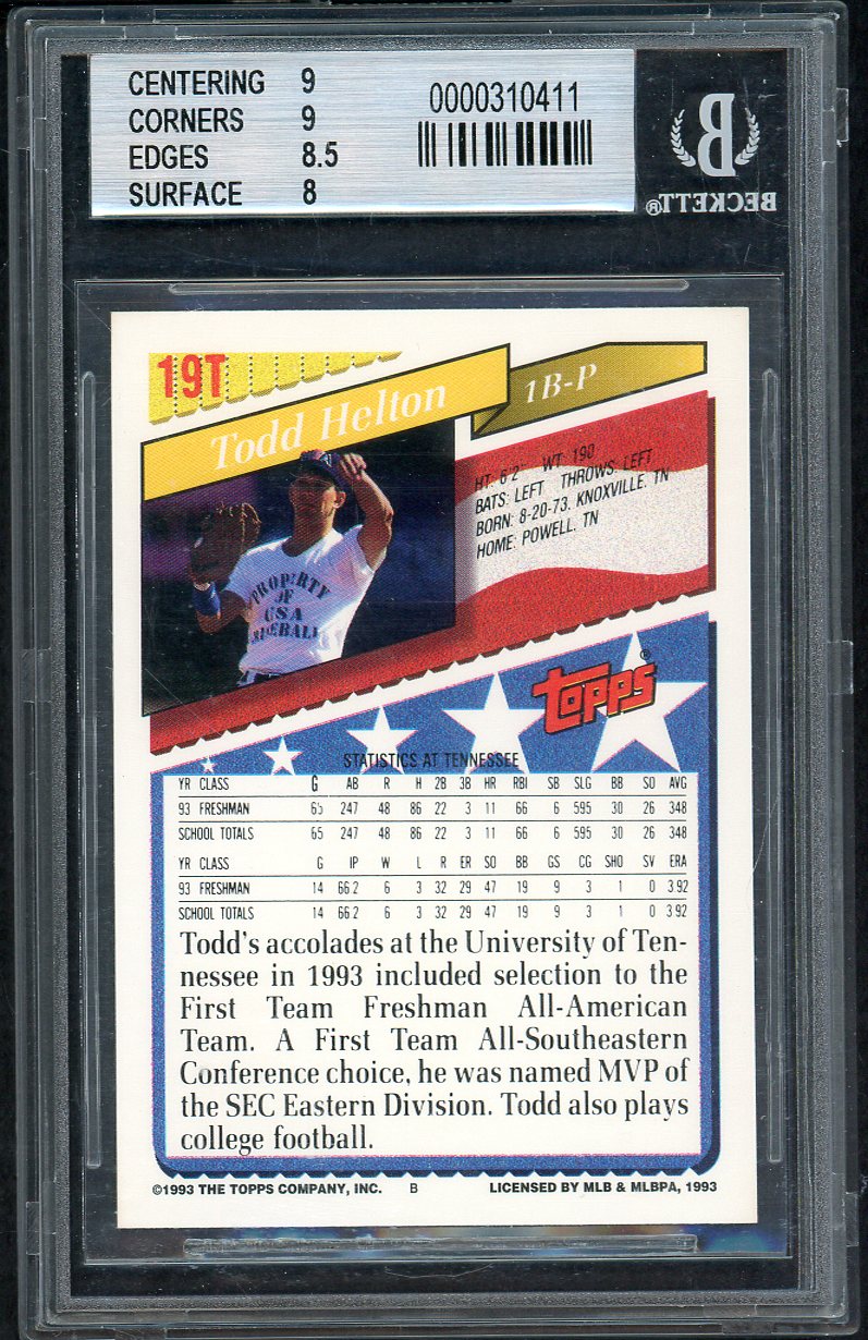 1993 Topps Traded #019T Todd Helton Team USA BVG 8.5 NM/MT+ 567852