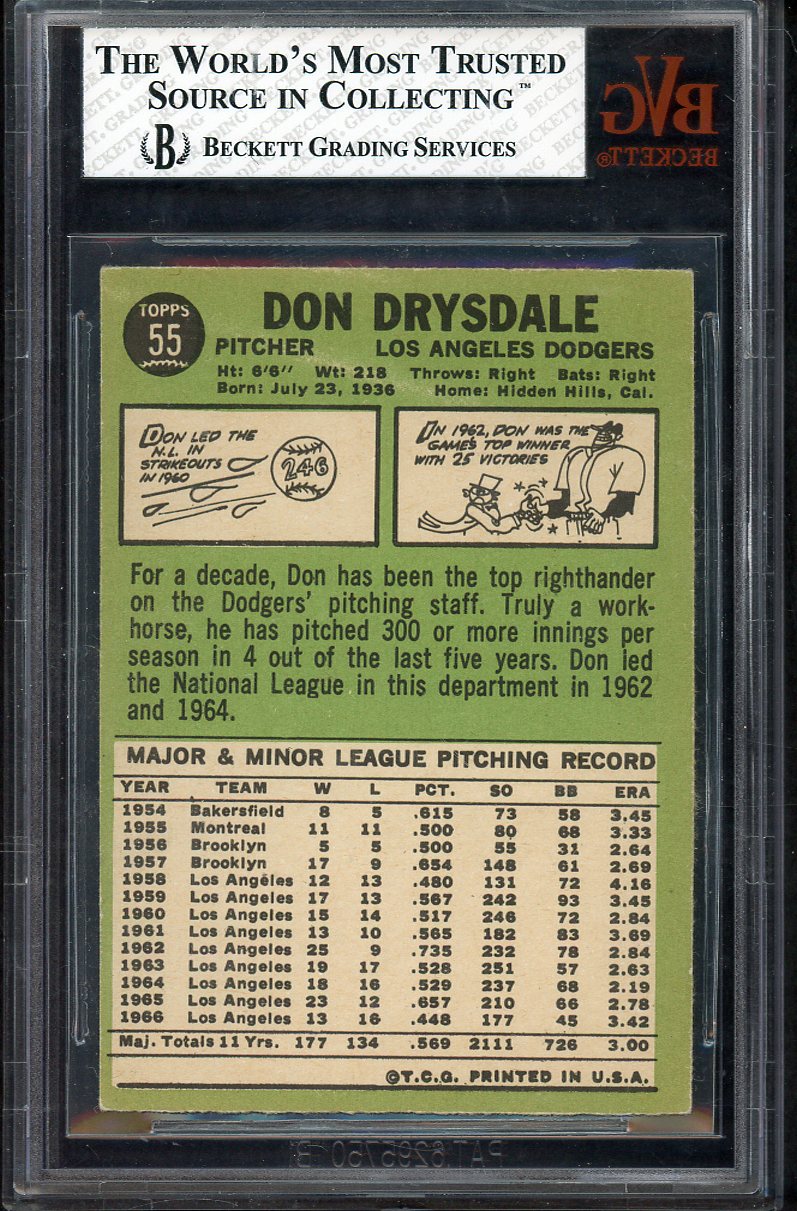 1967 Topps Baseball #055 Don Drysdale Dodgers BVG 5.5 EX+ 567869