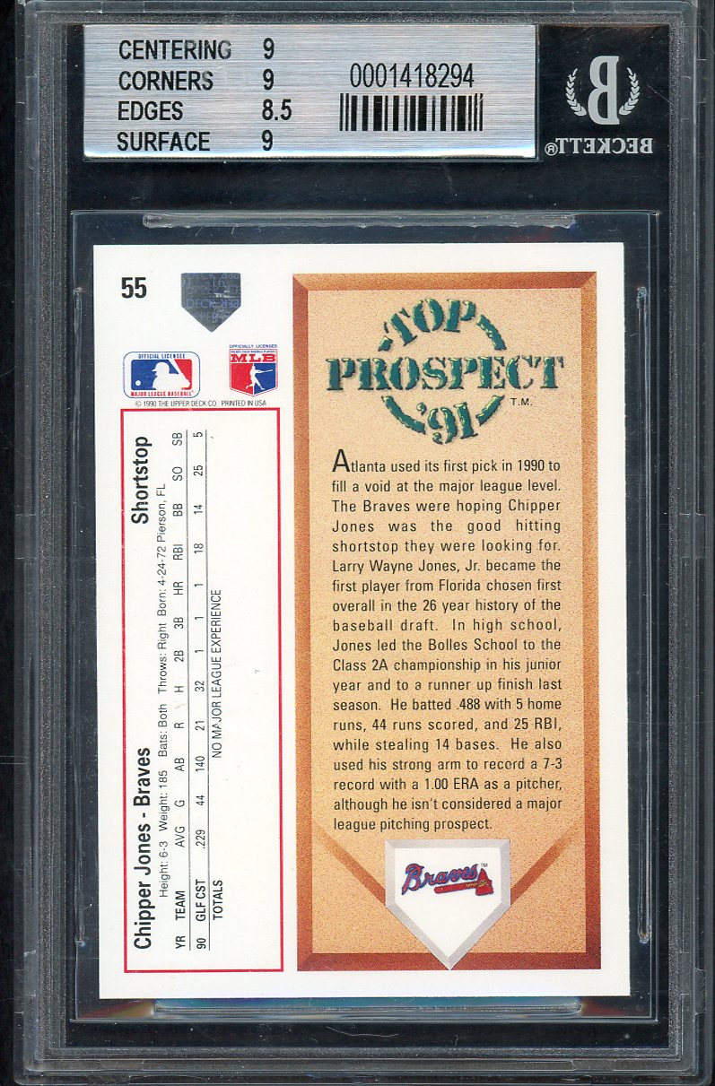 1991 Upper Deck #055 Chipper Jones Braves BVG 9 MINT 567877