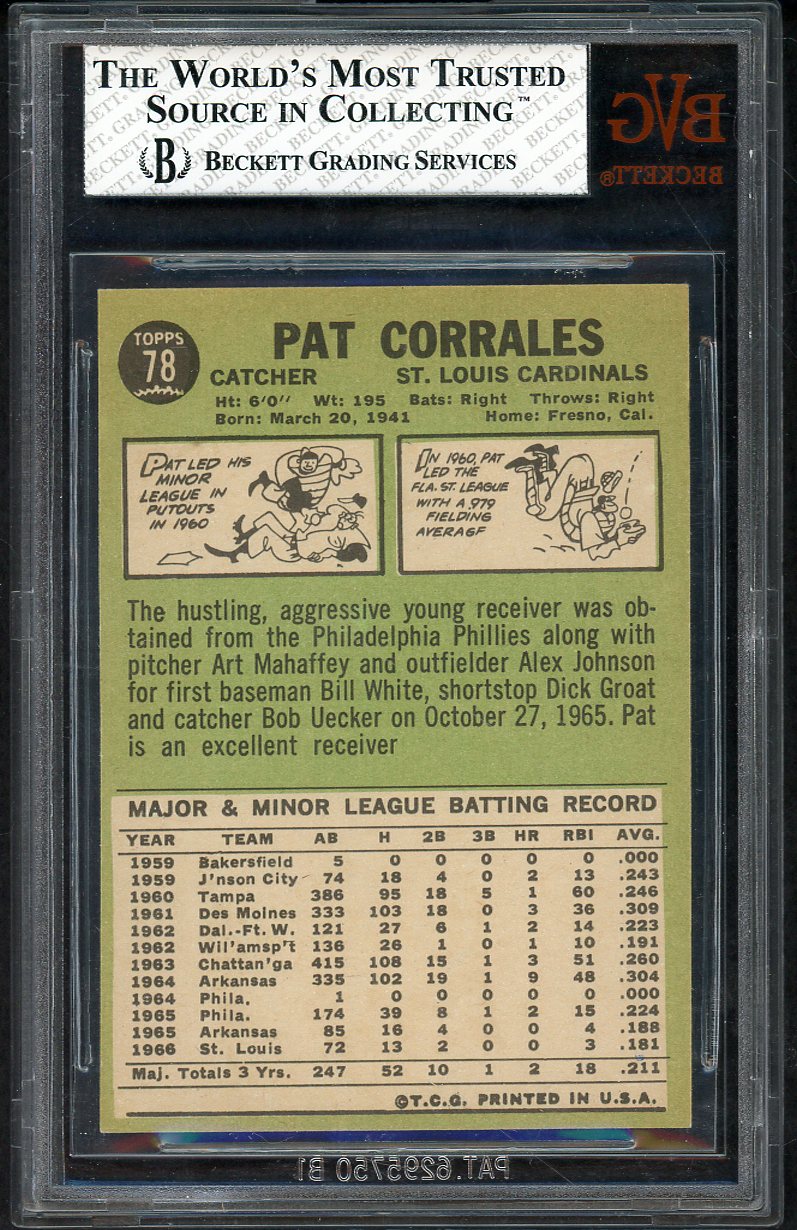 1967 Topps Baseball #078 Pat Corrales Cardinals BVG 6.5 EX-MT+ 567879