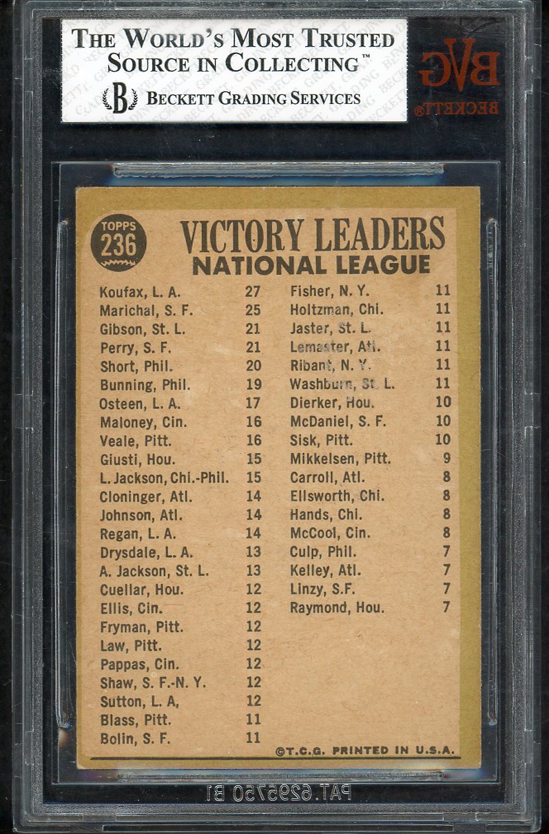 1967 Topps Baseball #236 N.L. Win Leaders Sandy Koufax BVG 5.5 EX+ 567886