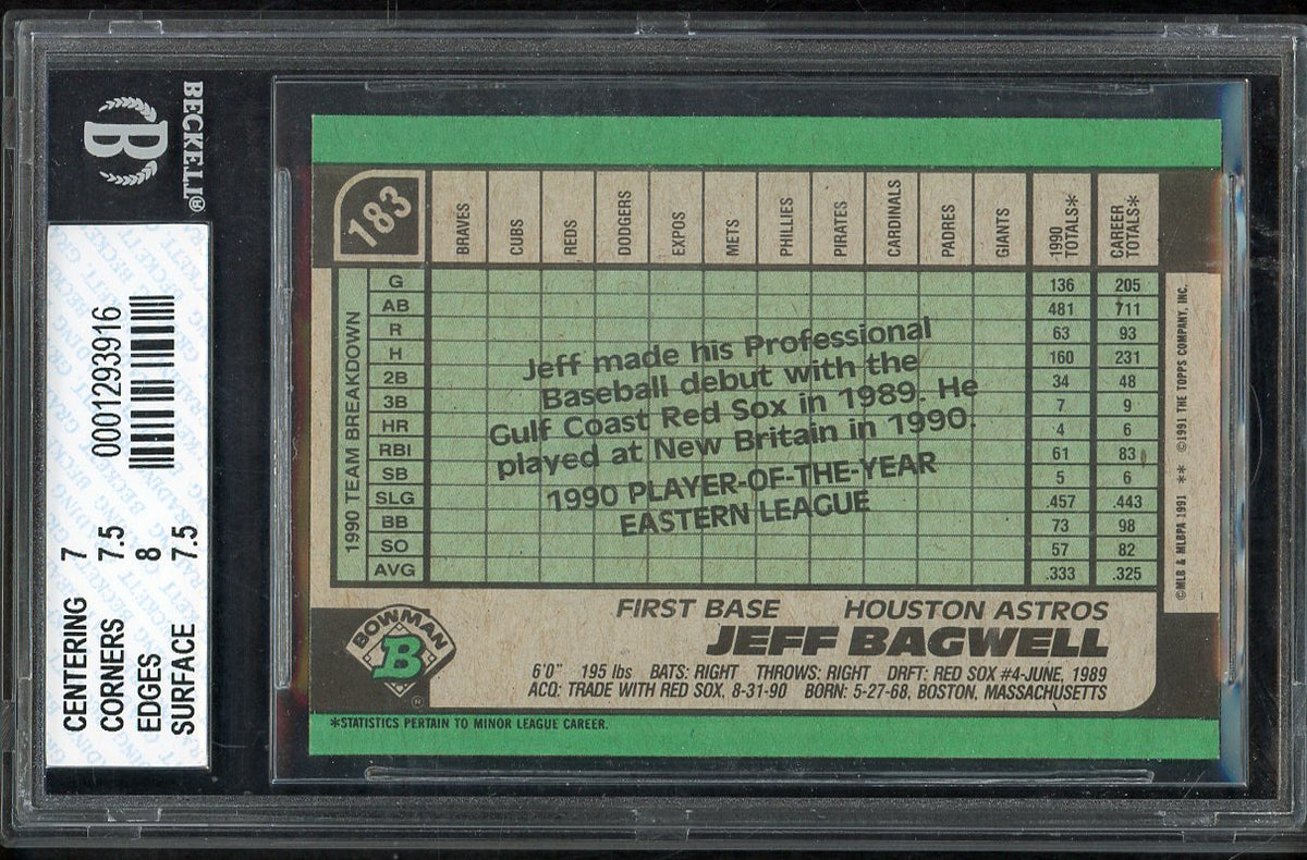 1991 Bowman #183 Jeff Bagwell Astros BVG 7.5 NM+ 567889