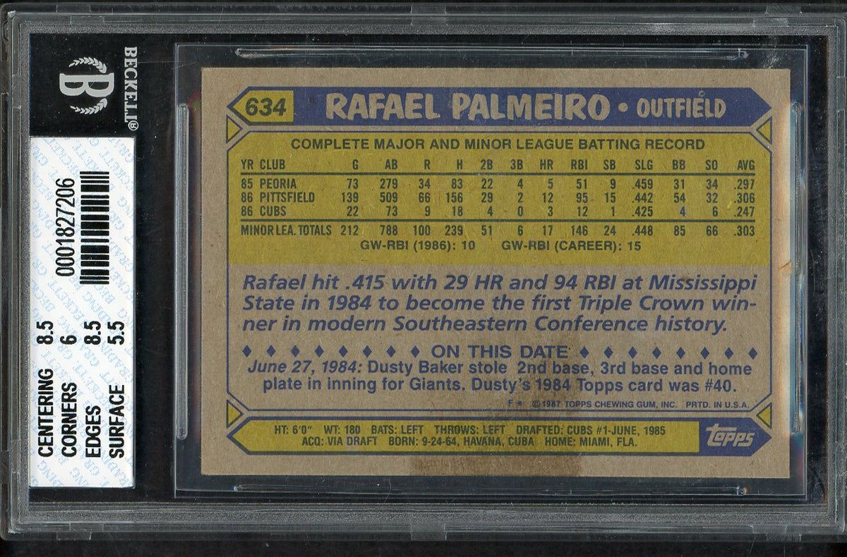 1987 Topps #634 Rafael Palmeiro Cubs BVG 6 EX-MT 567894