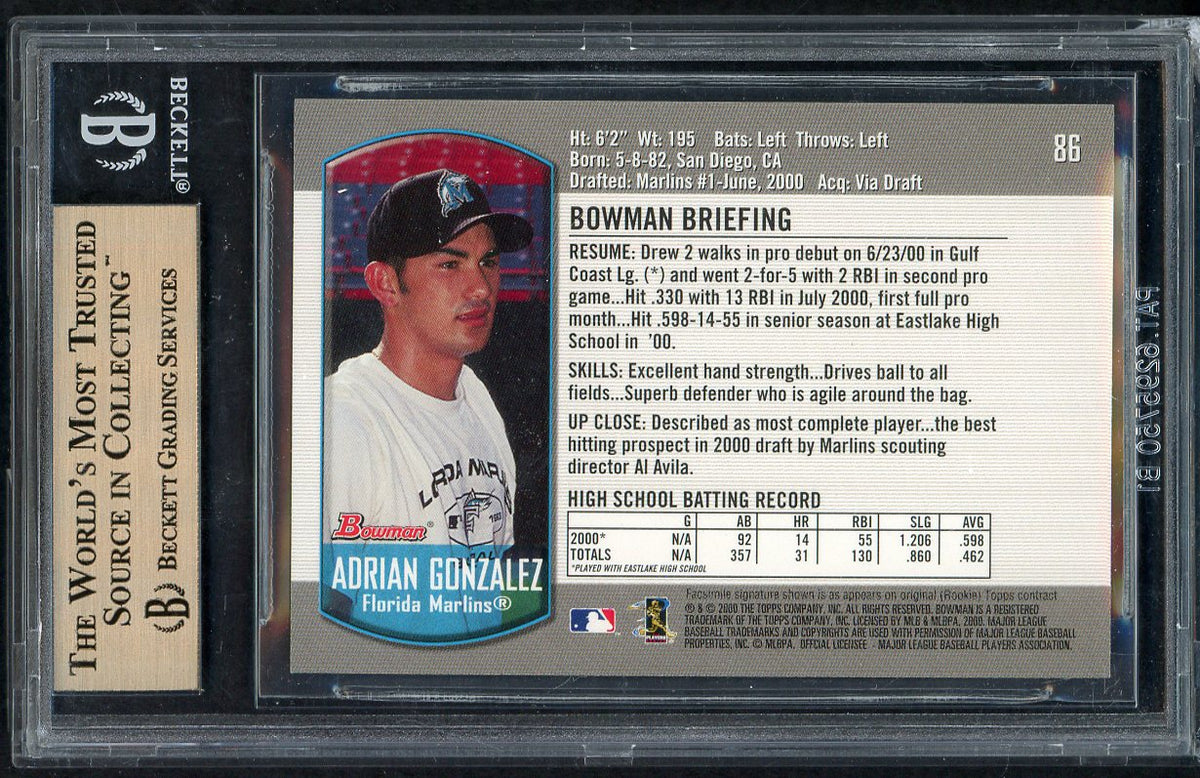 2000 Bowman Draft #086 Adrian Gonzalez Marlins BVG 9.5 GEM MINT 567904
