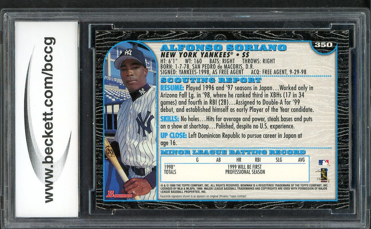 1999 Bowman #350 Alfonso Soriano Yankees BCCG 10 567920