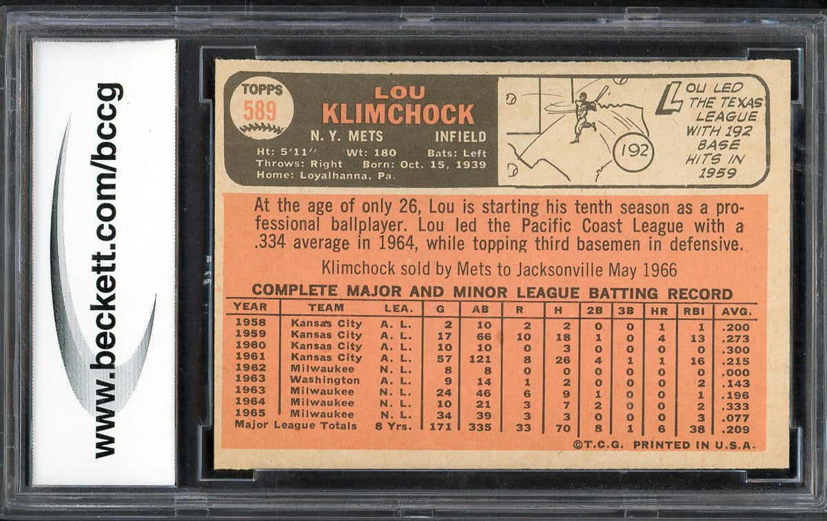 1966 Topps Baseball #589 Lou Klimchock Mets BCCG 8 567921