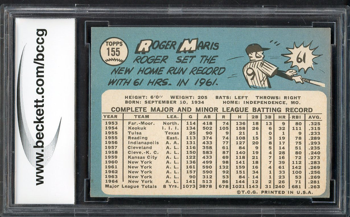 1965 Topps Baseball #155 Roger Maris Yankees BCCG 8 567923