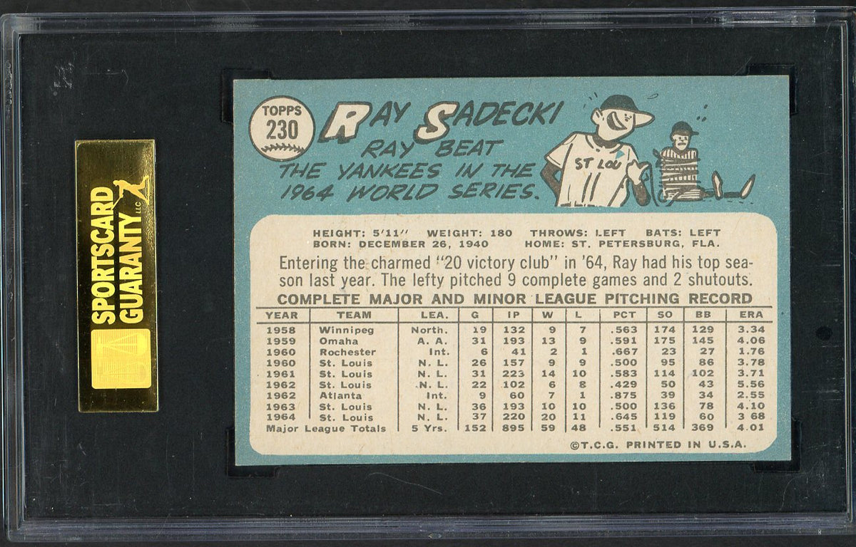 1965 Topps Baseball #230 Ray Sadecki Cardinals SGC 8 NM/MT 567936