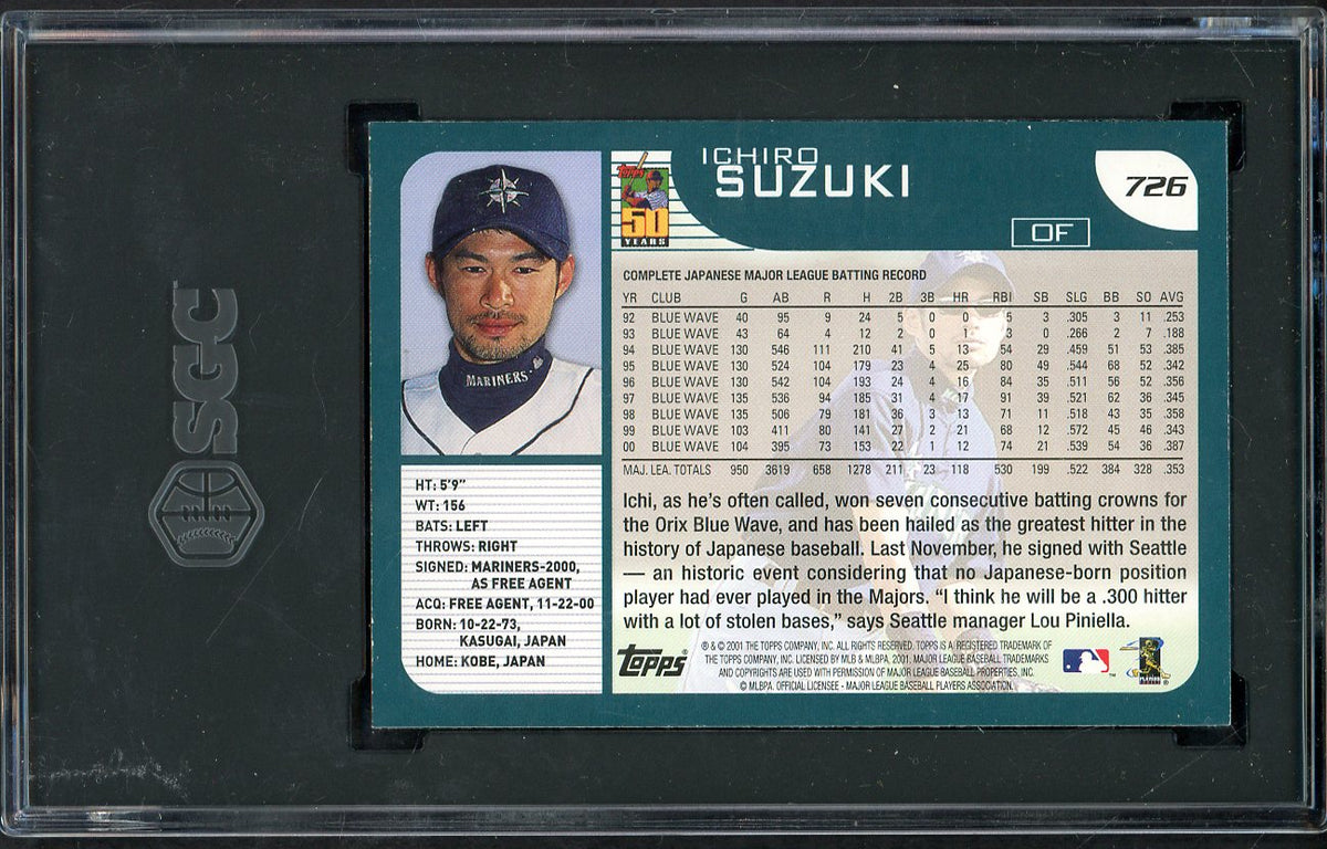 2001 Topps #726 Ichiro Suzuki Mariners SGC 8 NM/MT 567947