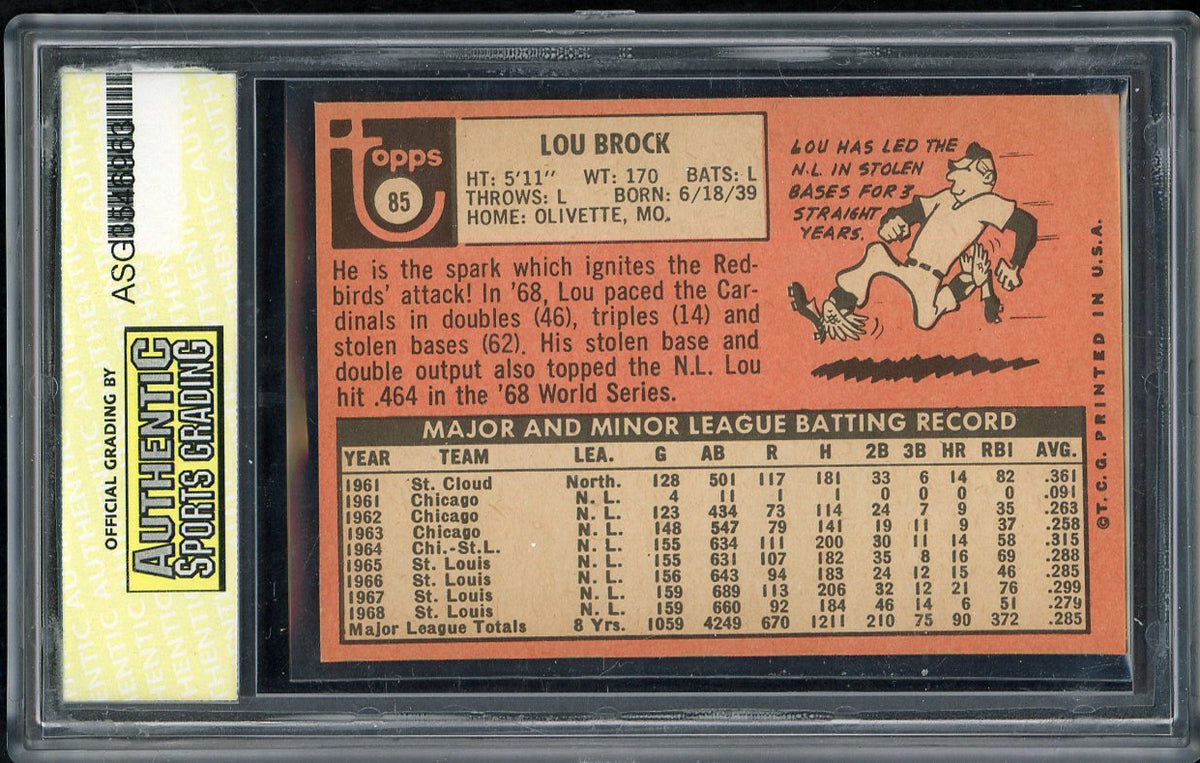 1969 Topps Baseball #085 Lou Brock Cardinals ASG 10 GEM MINT 567960