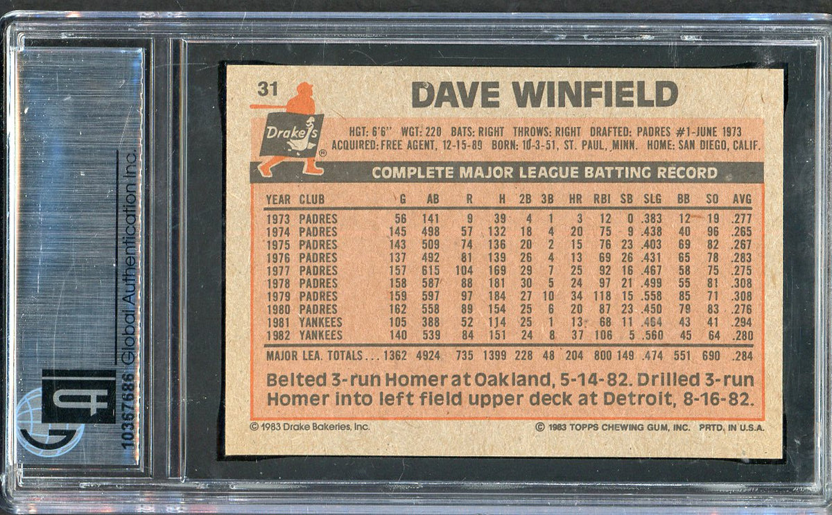 1983 Drakes #031 Dave Winfield Yankees GAI 8.5 NM/MT+ 568118