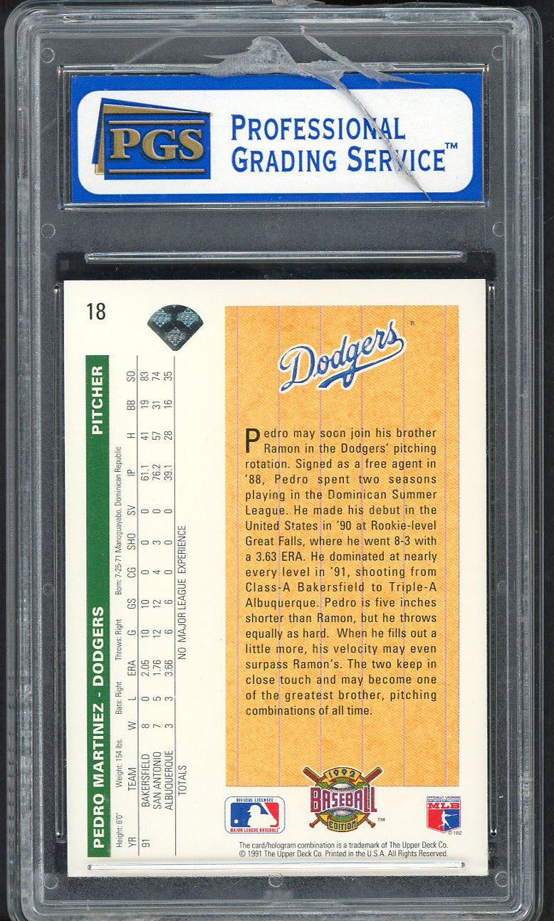 1992 Upper Deck #018 Pedro Martinez Dodgers PGS 9 MINT crack 568122