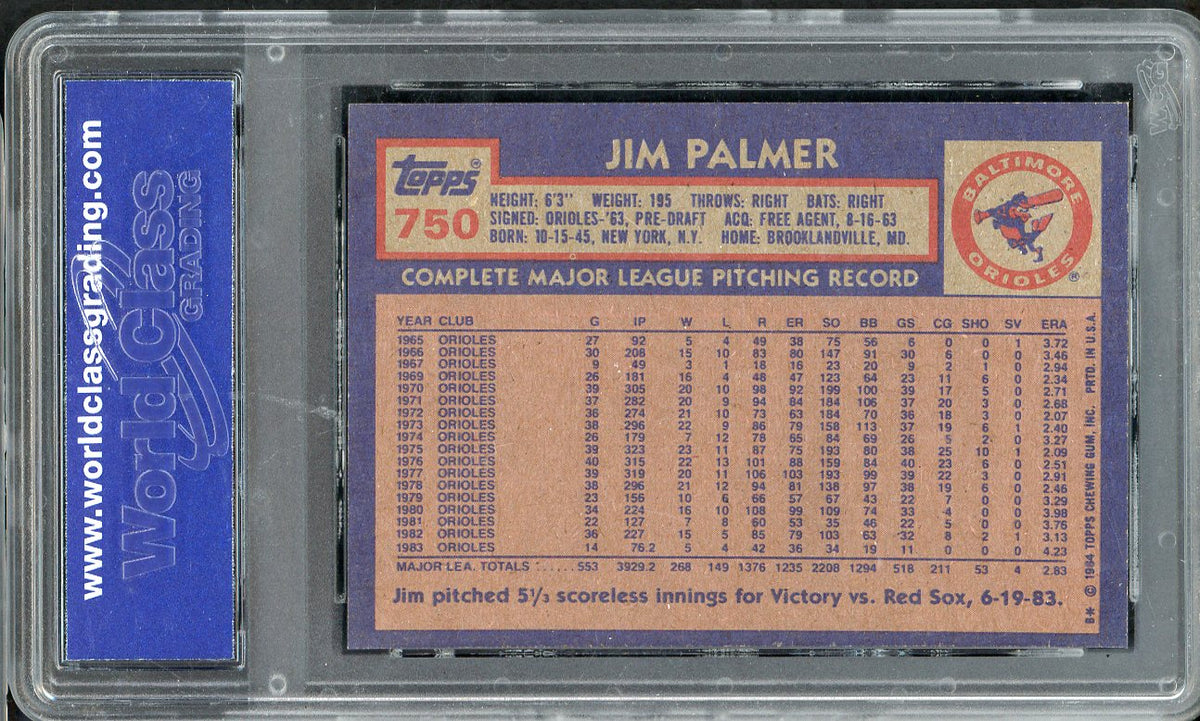 1984 Topps #750 Jim Palmer Orioles WGC 10 GEM MINT 568126