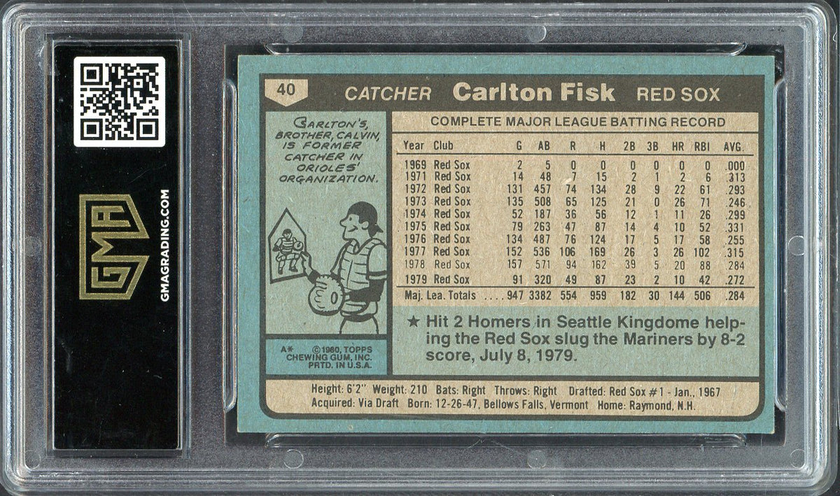 1980 Topps Baseball #040 Carlton Fisk Red Sox GMA 7 NM 568132