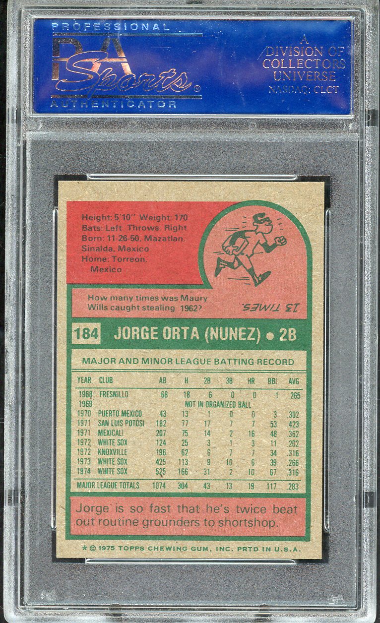 1975 Topps Mini Baseball #184 Jorge Orta White Sox PSA 8 NM/MT 568155