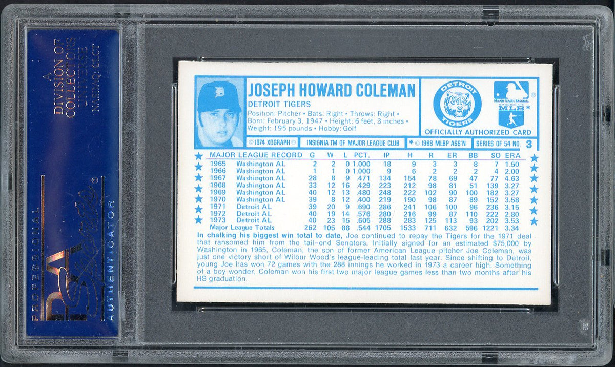 1974 Kelloggs Baseball #003 Joe Coleman Tigers PSA 9 MINT 568171