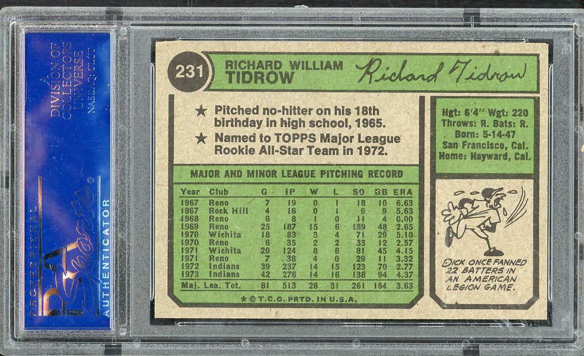 1974 Topps Baseball #231 Dick Tidrow Indians PSA 8 NM/MT 568173