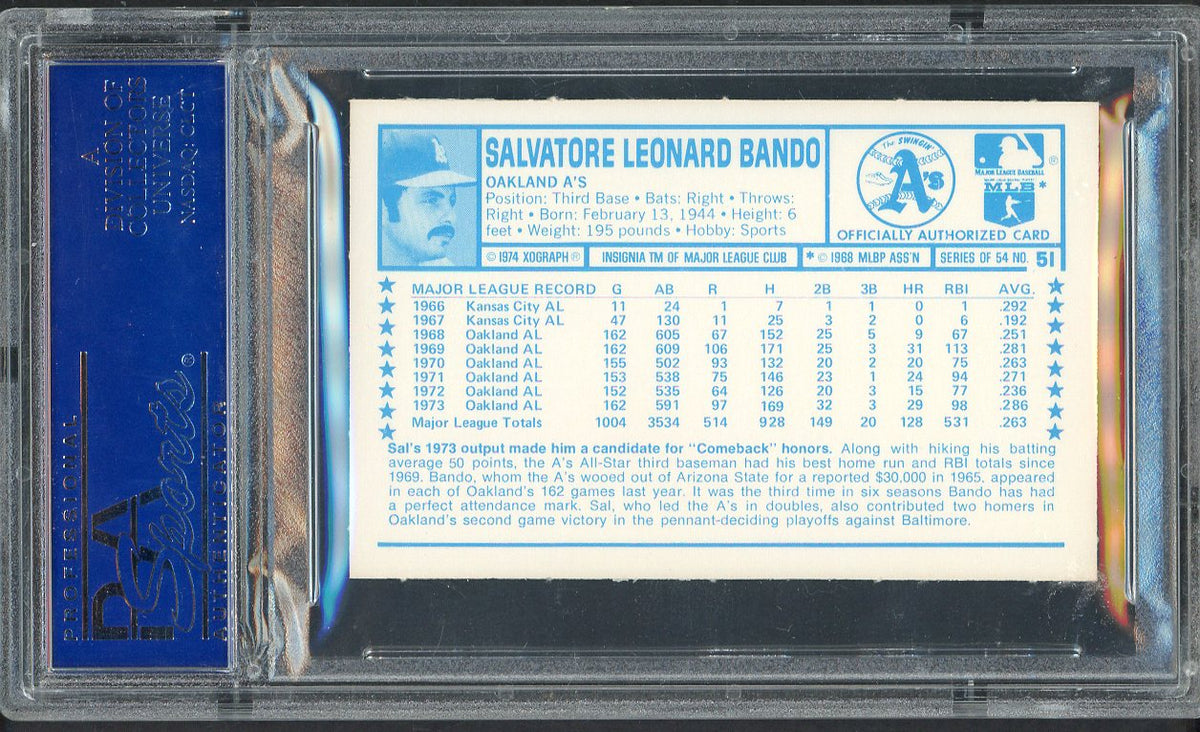 1974 Kelloggs Baseball #051 Sal Bando A's PSA 9 MINT 568178