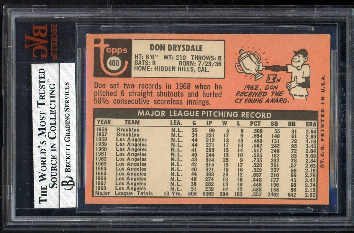 1969 Topps Baseball #400 Don Drysdale Dodgers BVG 6 EX-MT 568181