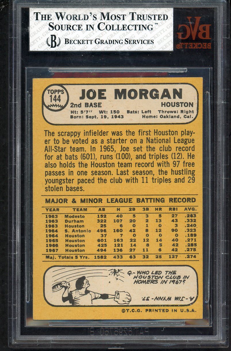 1968 Topps Baseball #144 Joe Morgan Astros BVG 5.5 EX+ 568182