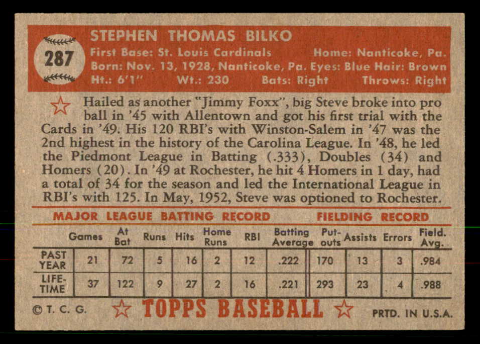 1952 Topps Baseball #287 Steve Bilko Cardinals EX-MT 568428