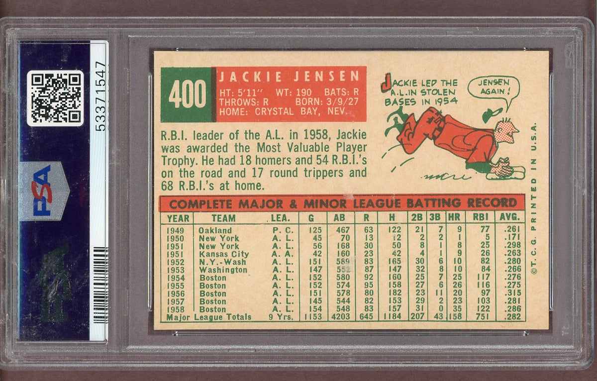1959 Topps Baseball #400 Jackie Jensen Red Sox PSA 8 NM/MT 568617