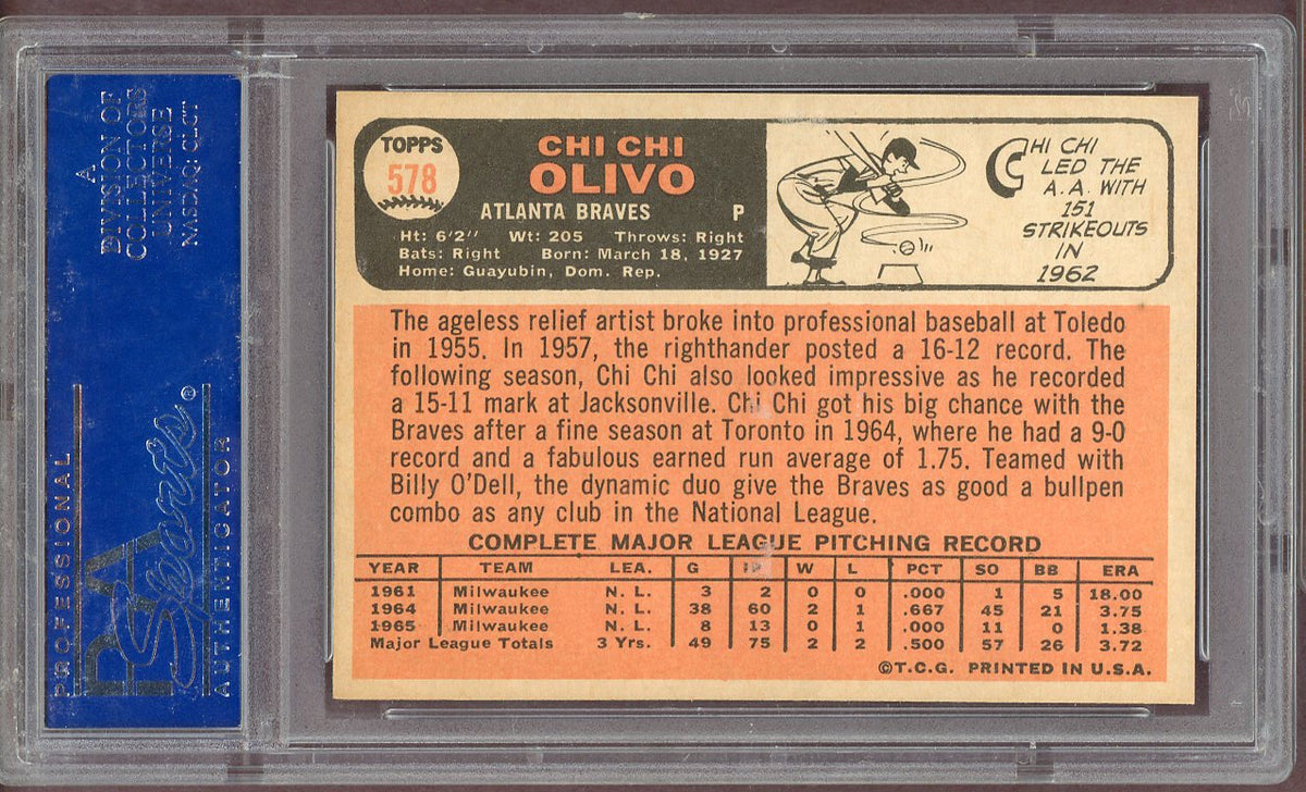 1966 Topps Baseball #578 Chi Chi Olivo Braves PSA 9 MINT 568625