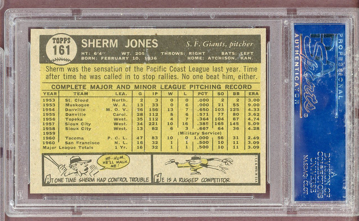 1961 Topps Baseball #161 Sherman Jones Giants PSA 9 MINT pd 568658