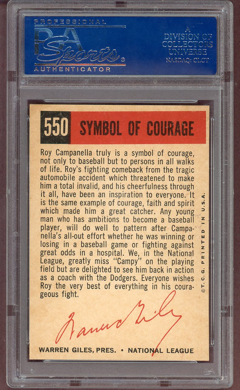 1959 Topps Baseball #550 Roy Campanella Dodgers PSA 7 NM 568668
