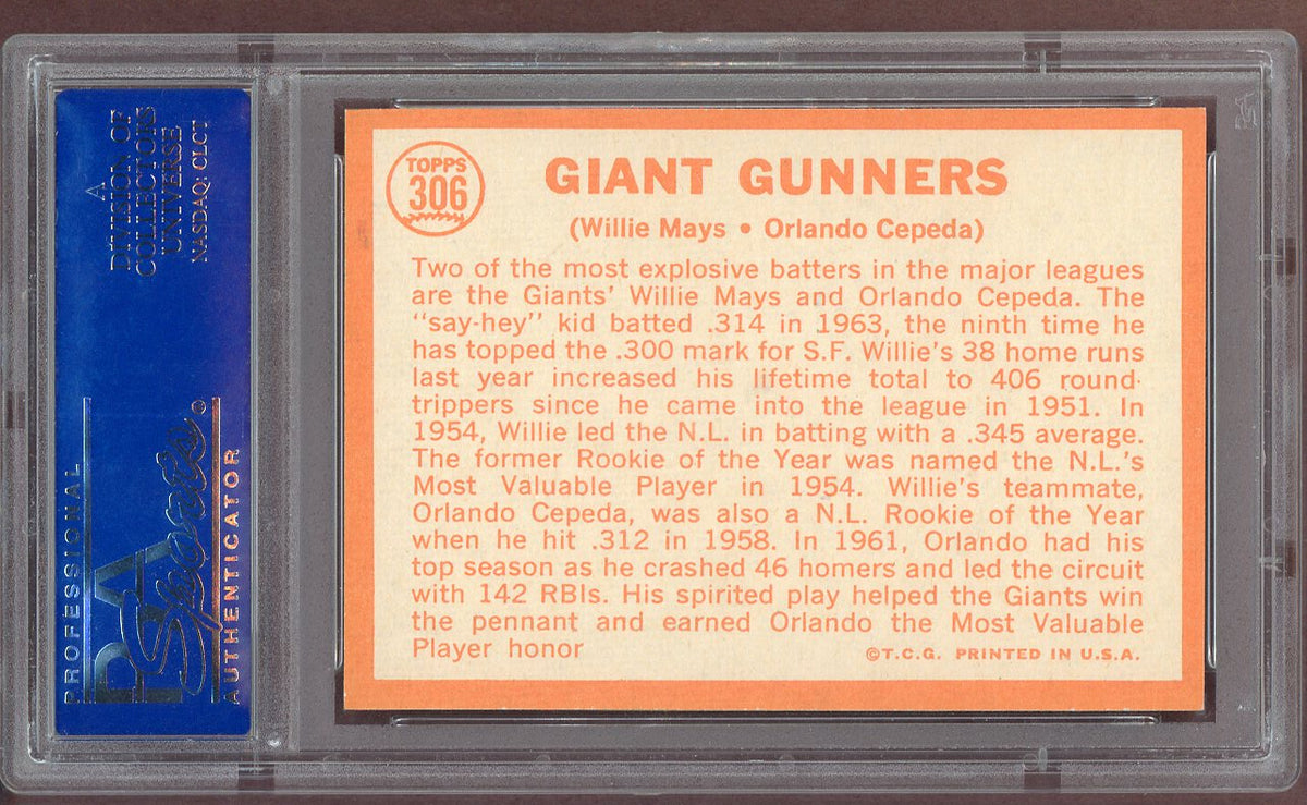 1964 Topps Baseball #306 Willie Mays Orlando Cepeda PSA 8 NM/MT 568672