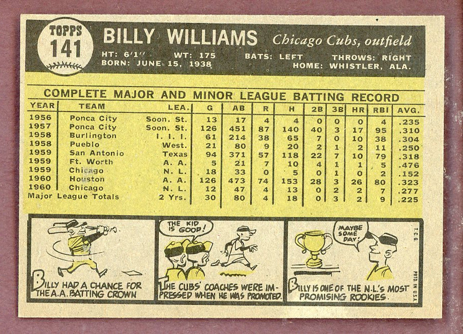 1961 Topps Baseball #141 Billy Williams Cubs EX-MT 568703