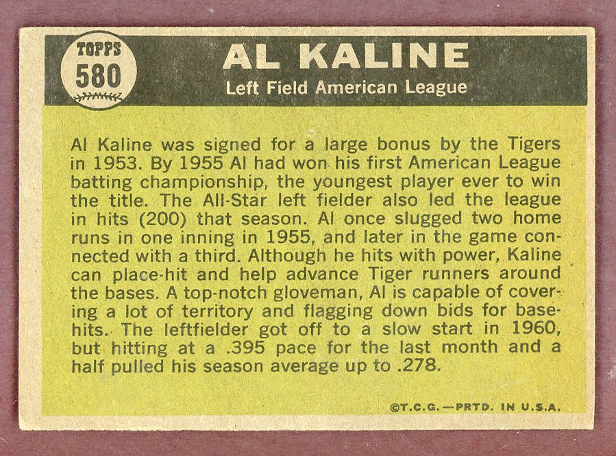 1961 Topps Baseball #580 Al Kaline A.S. Tigers NR-MT 568732