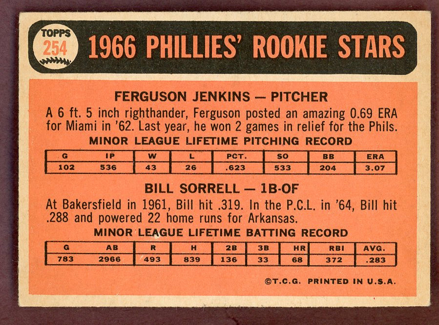 1966 Topps Baseball #254 Fergie Jenkins Phillies EX+/EX-MT 568817