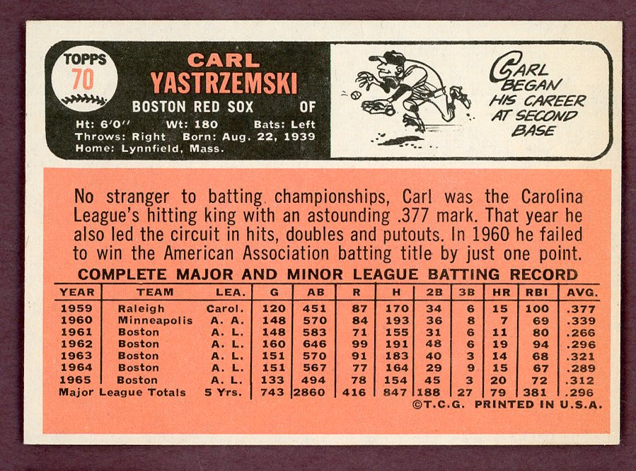1966 Topps Baseball #070 Carl Yastrzemski Red Sox EX-MT 568833