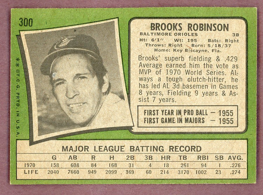 1971 Topps Baseball #300 Brooks Robinson Orioles EX-MT 568878