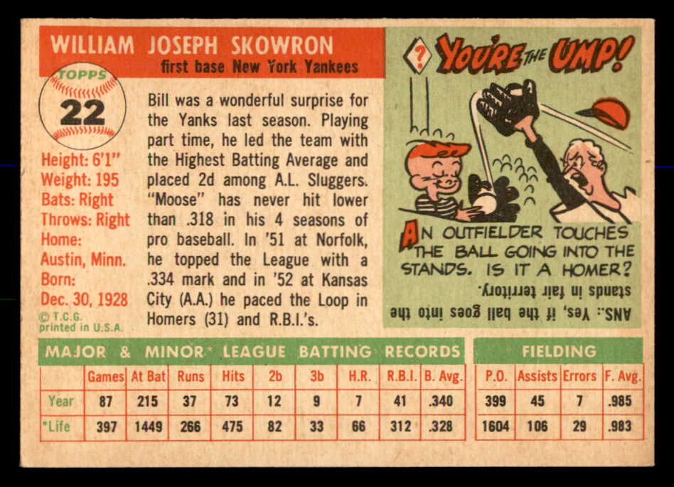 1955 Topps Baseball # 22 Bill Skowron Yankees EX-MT 569703