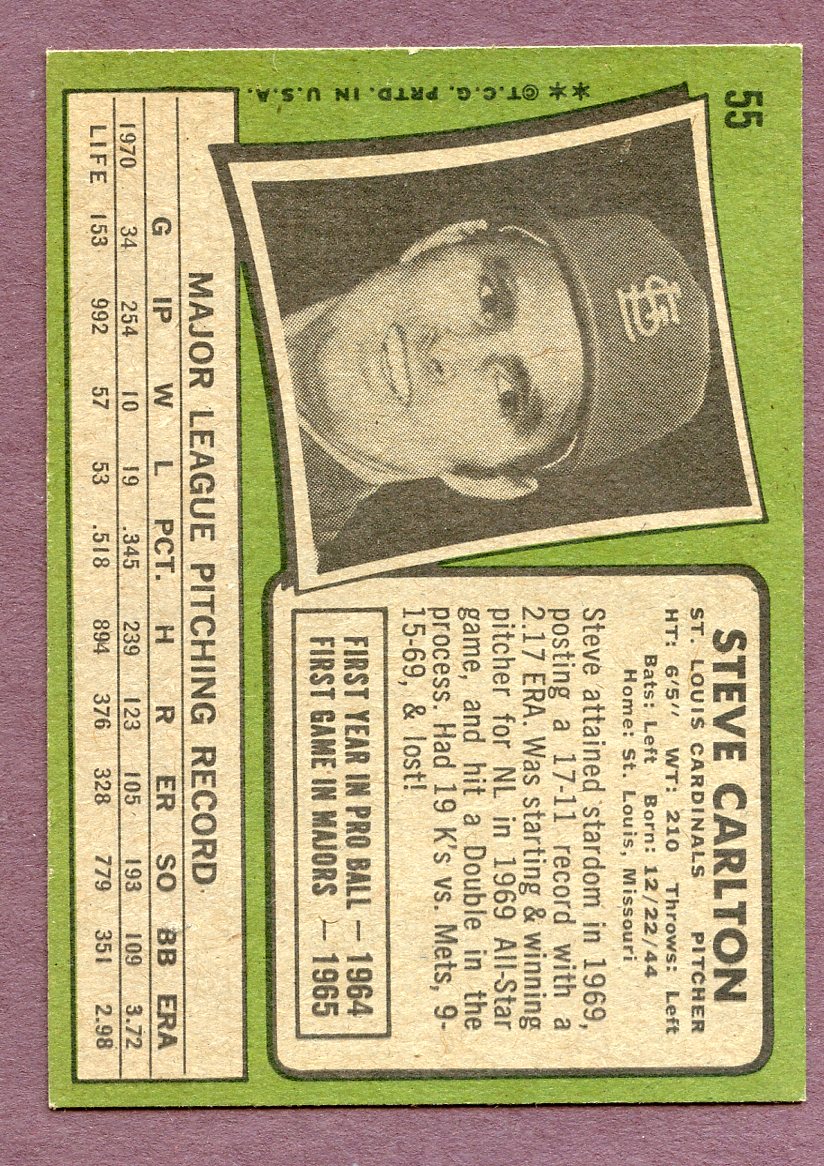 1971 Topps Baseball #055 Steve Carlton Cardinals EX-MT/NR-MT 403570