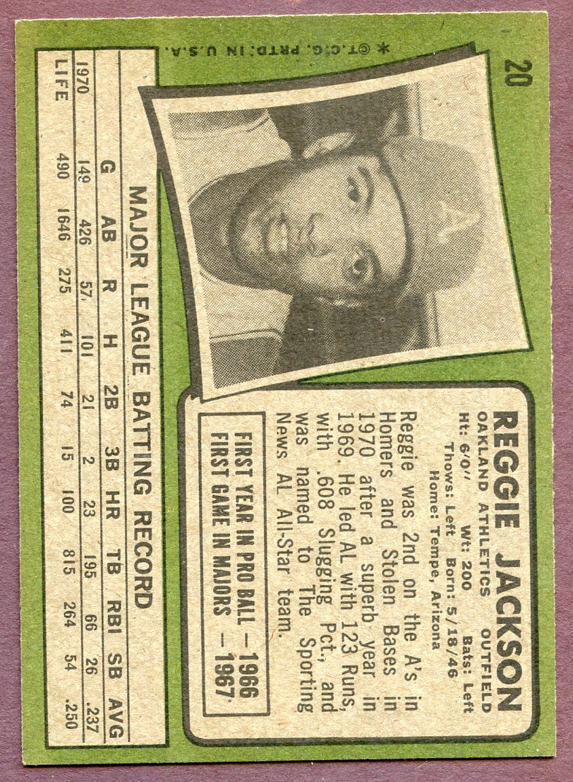 1971 Topps Baseball #020 Reggie Jackson A's EX-MT 406065