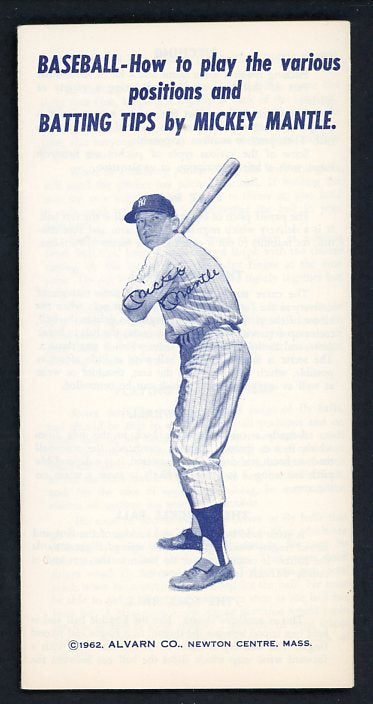 1962 Alvarn Co Pamphlet Mickey Mantle Batting Tips EX-MT 427450