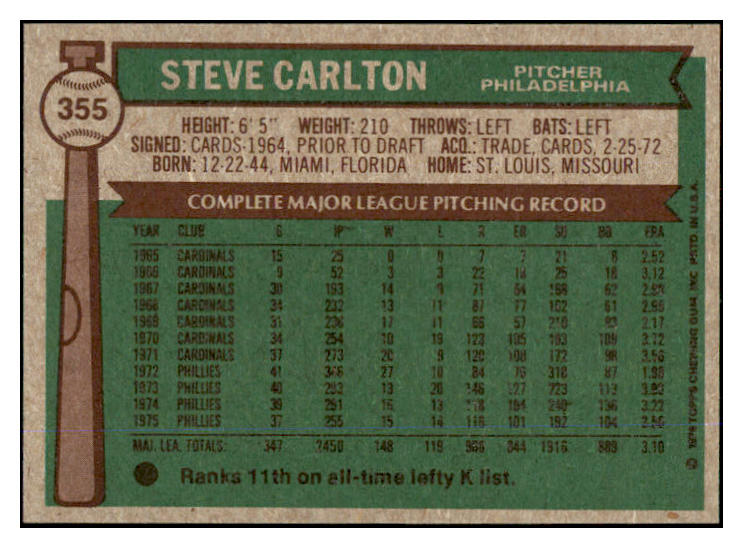 1976 Topps Baseball #355 Steve Carlton Phillies NR-MT 429595