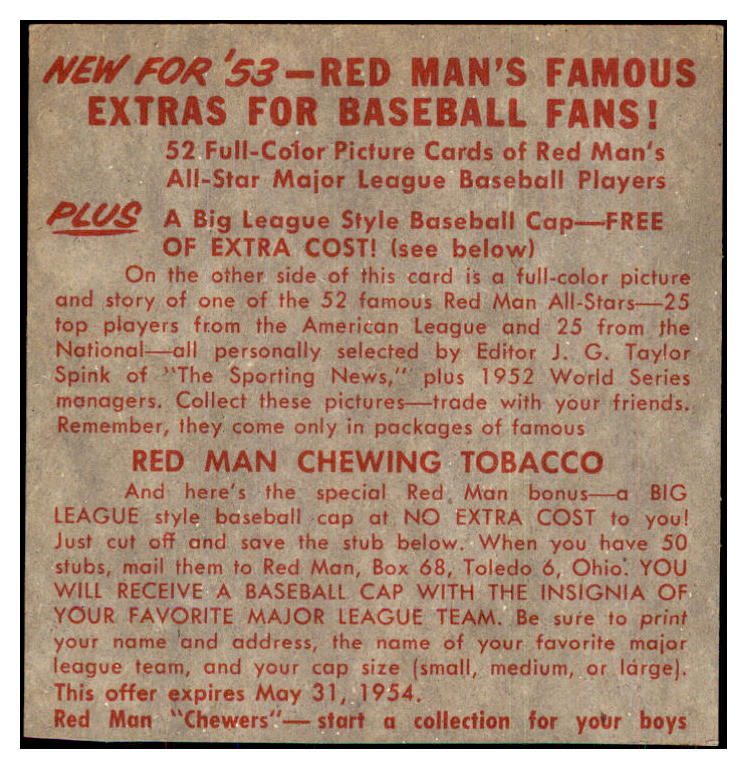 1953 Red Man #018AL Johnny Mize Yankees EX-MT No Tab 437330