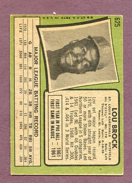1971 Topps Baseball #625 Lou Brock Cardinals GD-VG 438383