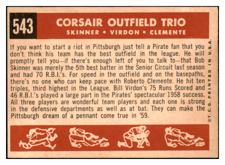 1959 Topps Baseball #543 Roberto Clemente Bill Virdon EX-MT 446969