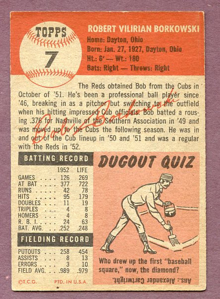 1953 Topps Baseball #007 Bob Borkowski Reds EX 448439