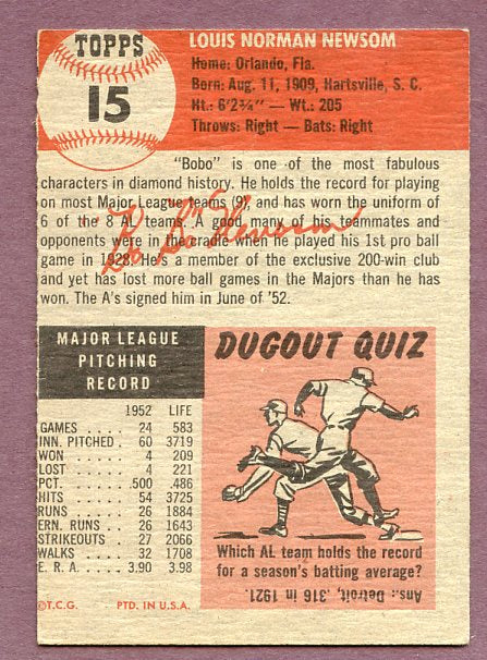 1953 Topps Baseball #015 Bobo Newsom A's EX 448440