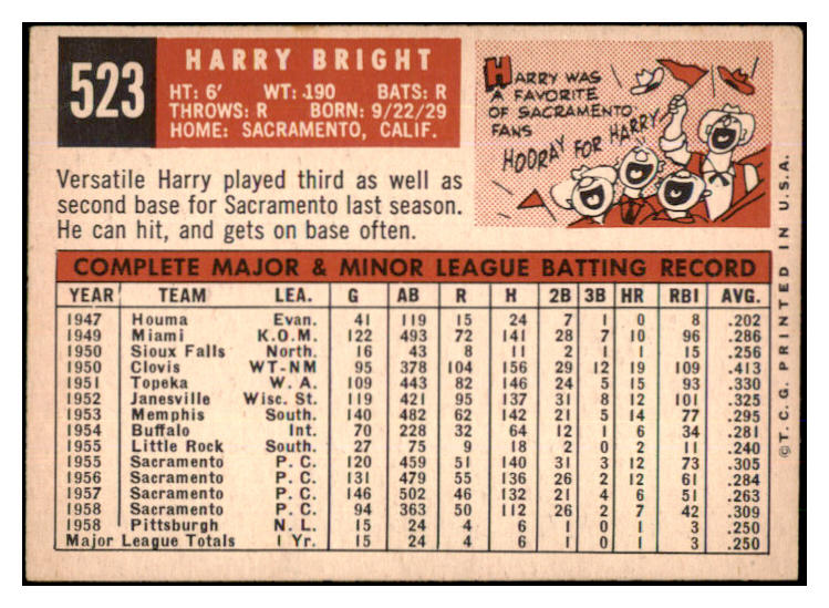 1959 Topps Baseball #523 Harry Bright Pirates EX 454479